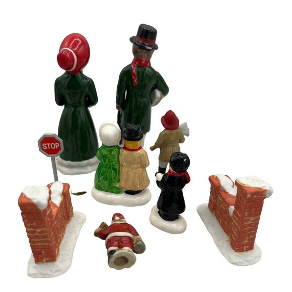 Vintage Christmas Village Figurine Set With Carolers & Santa Brick Walls Fireman - Picture 8 of 8